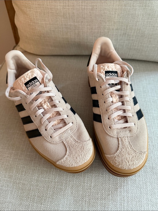 adidas Shoes - adidas Pink Suede Gazelle Sneakers with Black Stripes